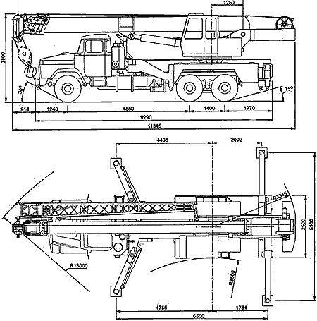 Габаритный чертеж автокрана КС-557Кр